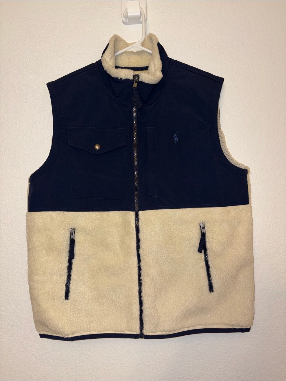 NWT Polo Ralph Lauren Men’s Fleece Sherpa Vest Navy Cream Performance L